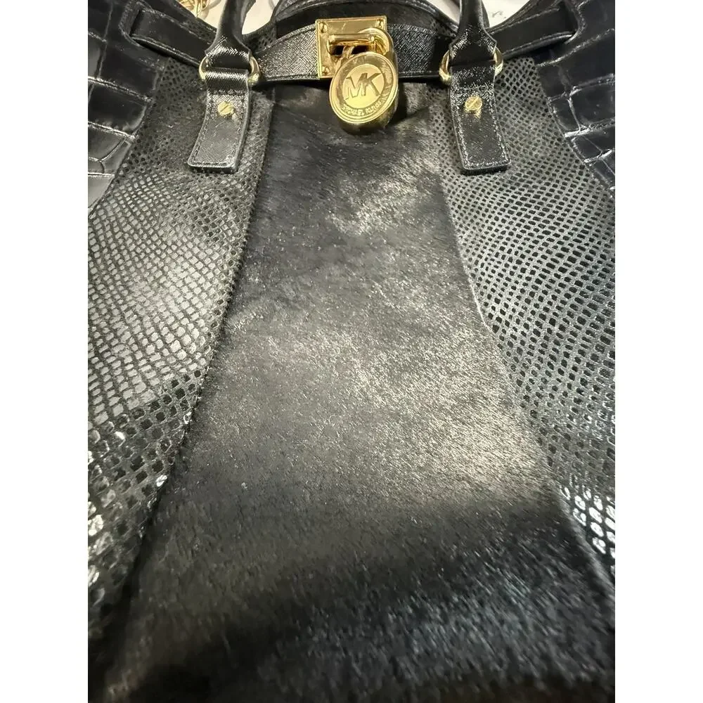 Michael Kors Leather, Python & Croc Embossed Hamilton Satchel Handbag Large - Picture 10 of 16